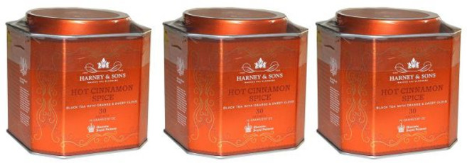 Harney Sons 홍차 하니 앤 선스 핫 시나몬 스파이스 티 틴 오렌지와 달콤한 정향이 함유된 2.67온스 30개입 티백 1통, 3개, 1개입