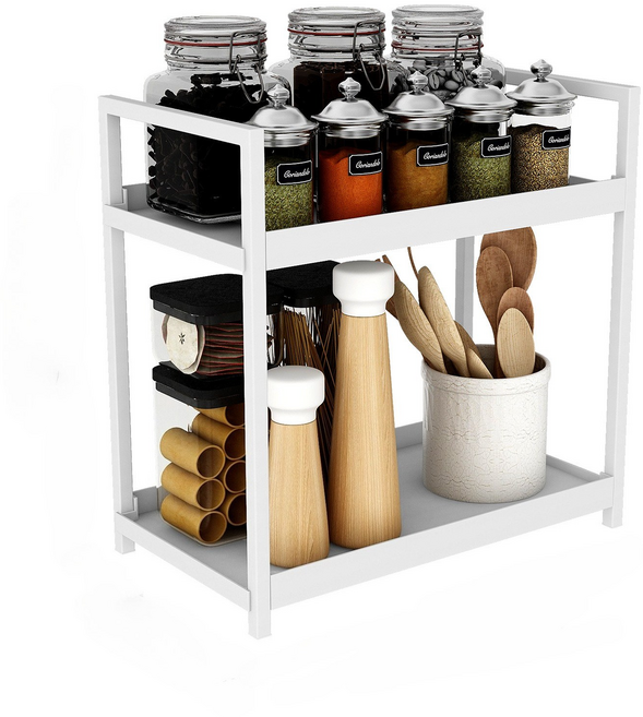 2단 선반 수납선반 다용도 정리형 주방조리대용, 흰색, 1개