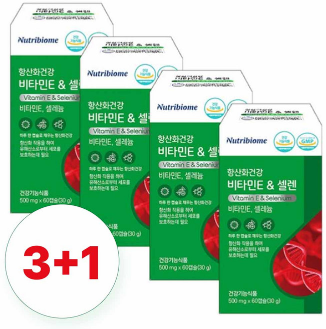 뉴트리바이옴 항산화건강 비타민E & 셀렌 셀레늄, 60정, 4개