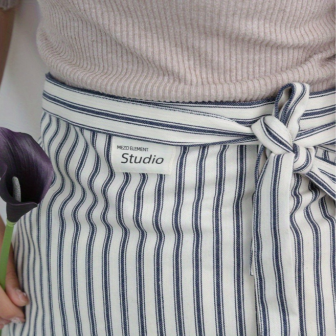 깔끔한 스트라이프 줄무늬 허리 앞치마, 1개, 블루