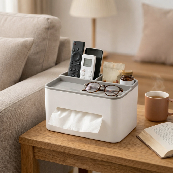 리노이 테이블정리 리모콘 수납 미니멀 티슈케이스, 화이트, 1개