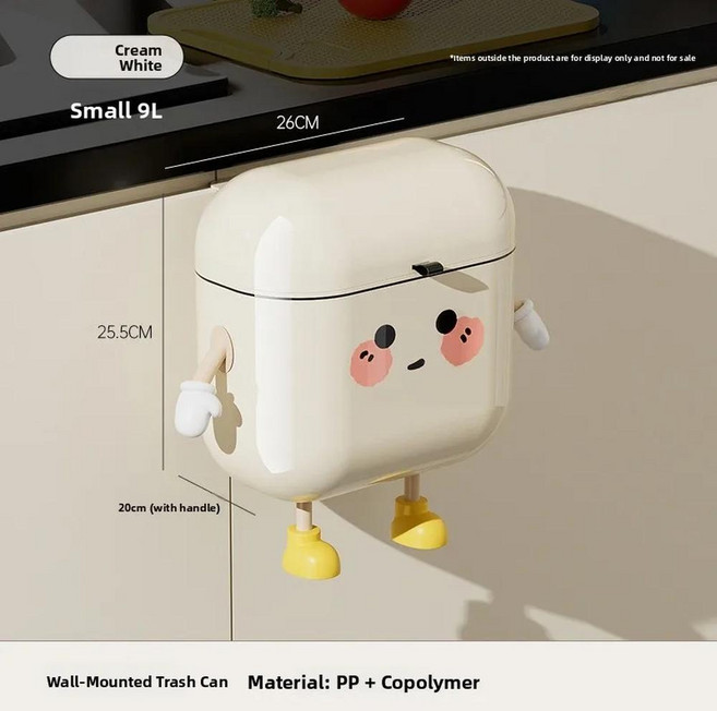 벽걸이 쓰레기통 대용량 방수 커버 주방 욕실 좁은 간격 귀여운 스타일 홈 하이 엔드 감정, 크림 White-9L 귀여운 시리즈, 1개