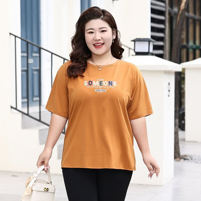 純棉印花氣質彈力寬鬆上衣 中年媽媽裝大尺碼短袖