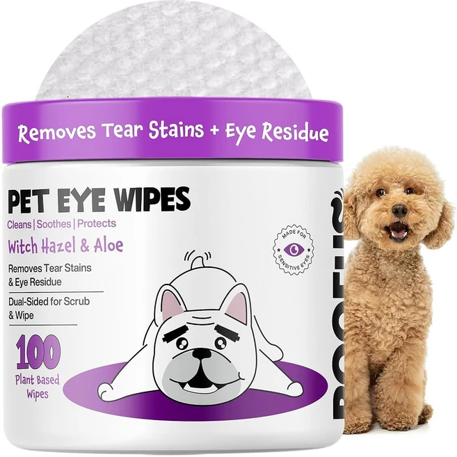 루프어스 더 독 아이 물티슈 100개 - 눈물 얼룩과 눈 잔여물을 제거하는 개 눈물 물티슈 - 고양이와 개를 위한 저자극성 애완동물 아이 클리너 물티슈 - 개와 고양이에게 안전하고, White, 1개 - 쿠팡