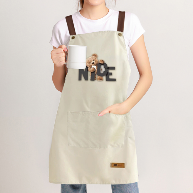 에버리즈 곰돌이 카페 주방 미용실 예쁜 방수 앞치마, 1개, 2. 베이지