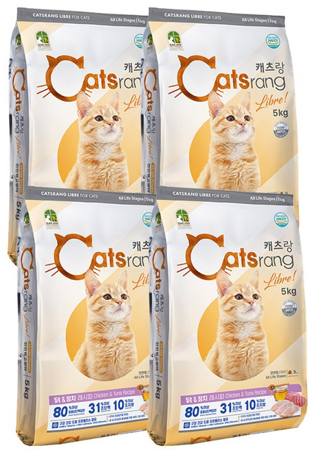 캐츠랑 전연령 비타플러스 건식사료, 닭+참치, 5kg, 4개