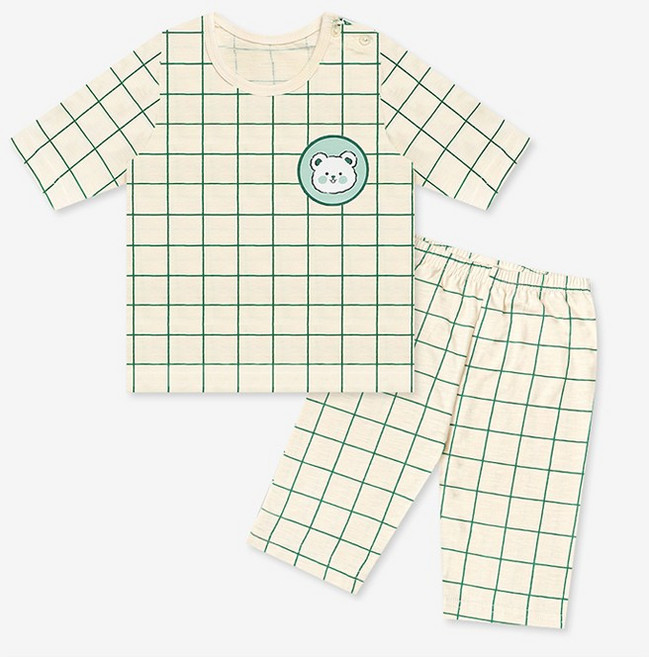 멜리스 국내생산 체크베어 7부 모달 슬러브 실내복 내의 상하의 세트