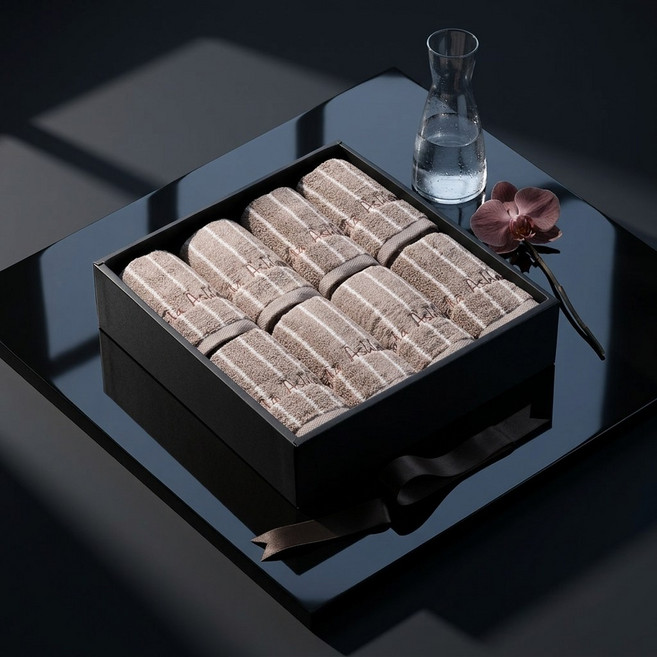 로라애슐리 60수 호텔수건 8장 스트라이프 브라운 두툼한 60수 타올 폭신한 수건 선물세트, 8개