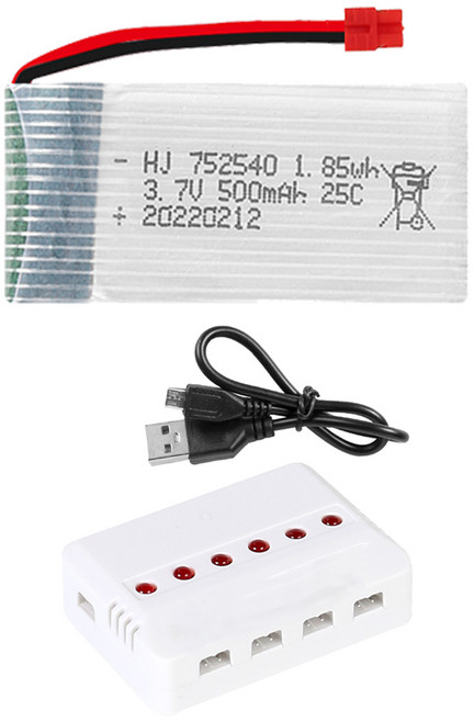 드론배터리 3.7v 500mah 1개 멀티충전기 1개세트 HC타입 SYMA X5H 시리즈 SKD11, (X5H) 500mah1개+6in1충전기1개