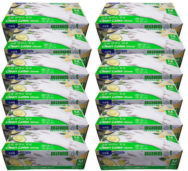 크린랩 라텍스 장갑 (M 중형) 100매 요리용 청소용 이미용 일회용 위생장갑, 12개, M