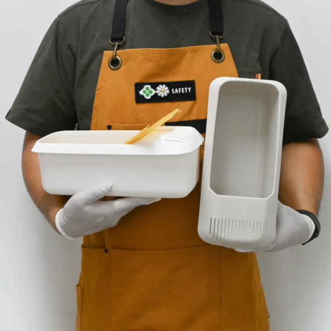 랑랑 국산 PP 전자렌지용용기 간편 전자레인지 파스타 쿠커 스파게티 면삶기 사각 그릇, 화이트