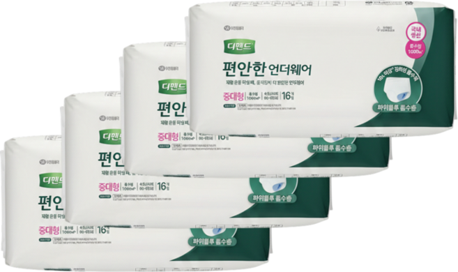 디펜드 편안한 언더웨어 수퍼 특대형, 중대형, 64개입, 1세트