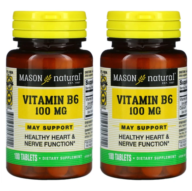 1+1 Mason Natural 비타민B6 100mg 100정 칼슘 글루텐프리, 2개 - 쿠팡