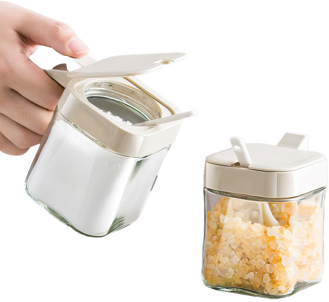 사각 양념병+스푼 세트 양념 유리 병 300ml J326-O, 01.양념통 그린 J326