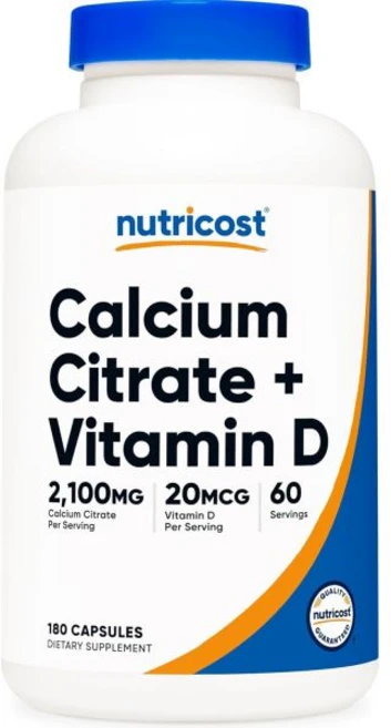 뉴트리코스트 Nutricost Calcium Citrate + Vitamin D Supplement 2 100mg 180 Capsules - 20mcg of Vitamin D, 뉴트리코스트 Nutricost Calcium Citra, 1개 - 쿠팡