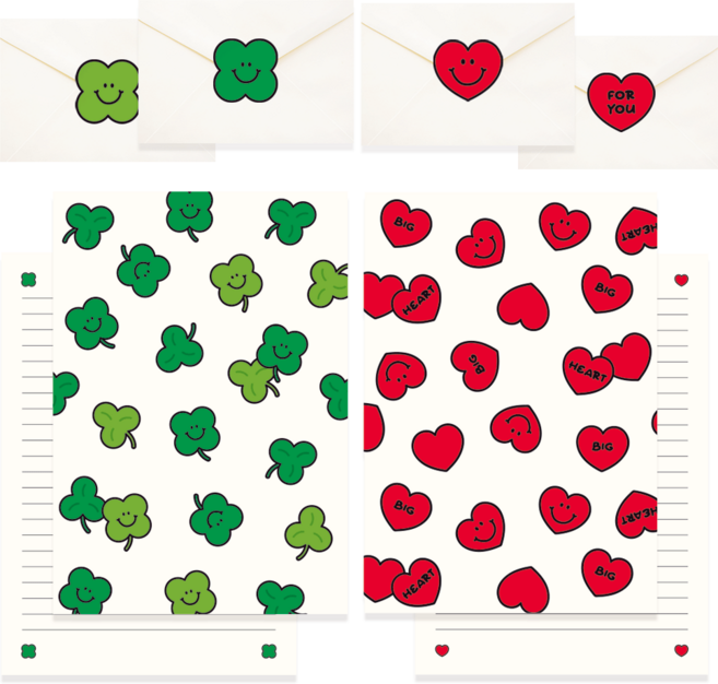포포샵 귀여운 편지지 4p + 편지봉투 4p + 스티커 4p 세트, 1팩, 2종세트