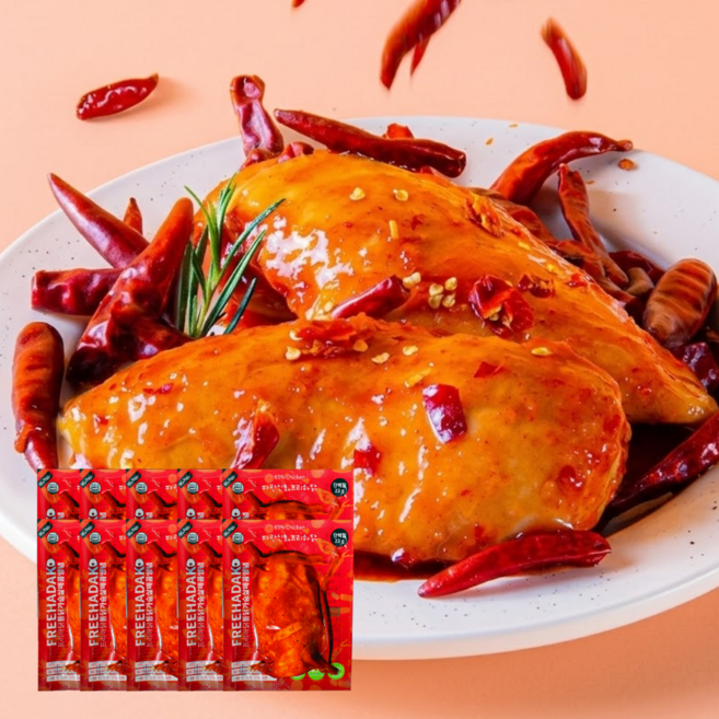 매콤 닭가슴살 10팩 100g [프리하닭] 저염 고단백 매운맛 양념 운동용 다이어트 단백질 헬스 식단, 30개