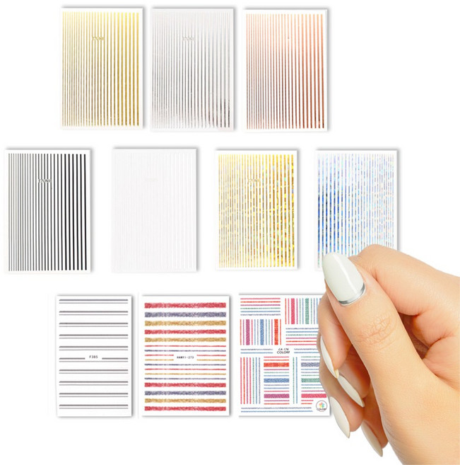 리아네일 라인 체크 네일아트 스티커 10종 세트 네일 재료, 라인 체크 네일스티커 10종 세트, 1세트