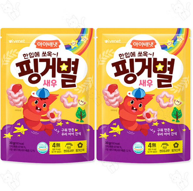 아이배냇 아동용 핑거별 쌀과자, 새우맛, 30g, 2개