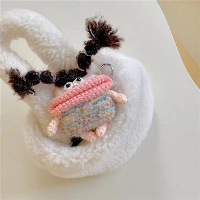 에어팟 4 3 2 1 프로 프로2 뽀글이 뜨개 삐삐 못난이 몬스터 인형 캐릭터 니트 털 퍼 실리콘 이어폰 충전 파우치 케이스, sap1342 E, 에어팟4, 1개