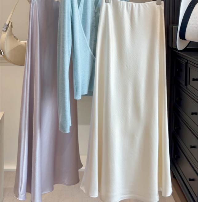 레이디 매직(lady magic) 여성 우아한 고급 감성 하이웨스트 머메이드 새틴 롱 스커트