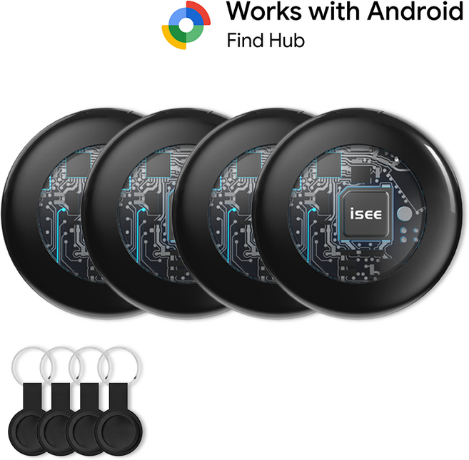 아이시(isee) 안드로이드 갤럭시 전용 스마트태그 위치추적기 미아방지 분실방지 위치추적, 블랙(안드로이드), 4개