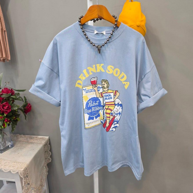 캡시 소다 프린팅 여름 면 반팔티