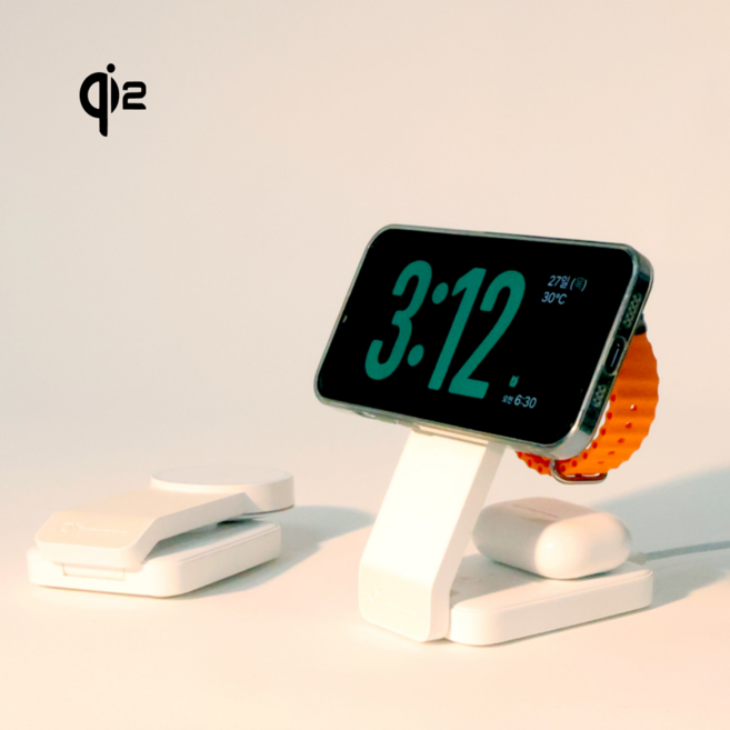 이코노미쿠스 QI2 3in1 맥세이프 무선 충전기 거치대 갤럭시 애플 워치, 1개, 화이트