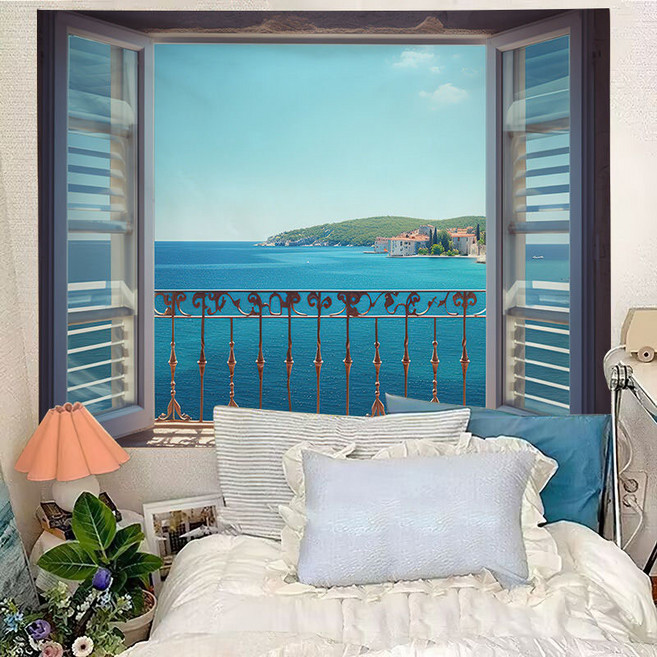 YIXIN 대형 패브릭 포스터 인테리어장식 창문 침대배경 홈카페배경, #26 창문배경