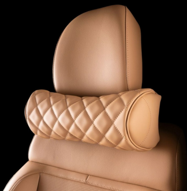 비바카 더블퀄팅 차량용 목쿠션 나파가죽, 1개, 새들브라운