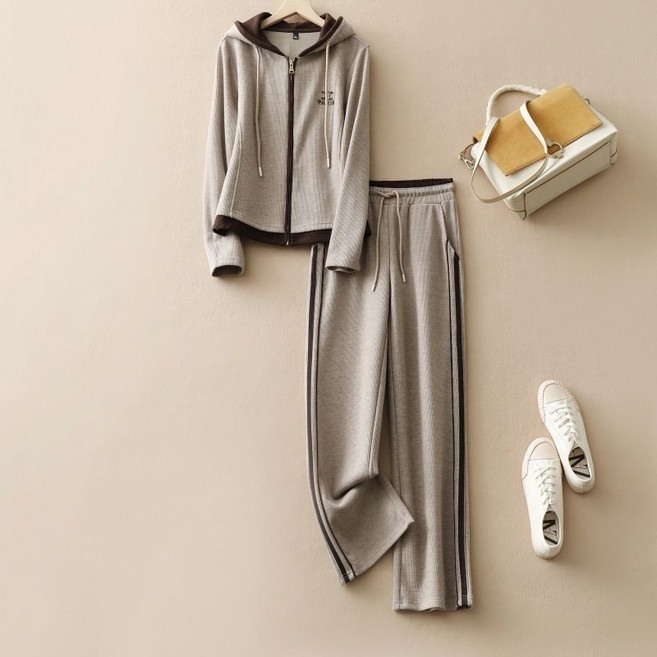 여성 트레이닝 세트 후드 집업 와이드 팬츠 데일리 캐주얼 상하의
