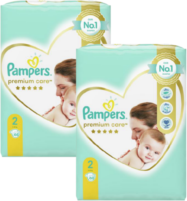 유럽산 팸퍼스 베이비드라이 밴드 1~7단계 기저귀 Pampers 바우처, 136매, 2단계