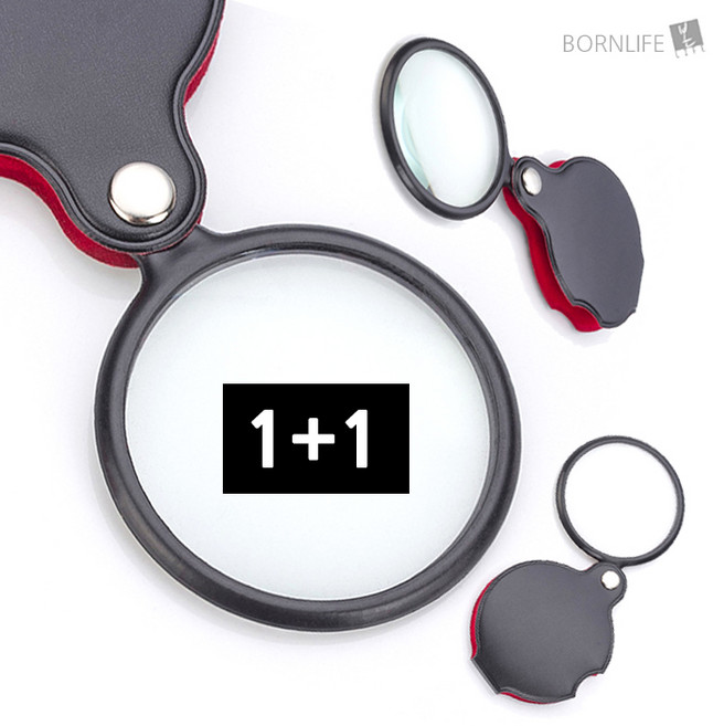 본라이프 1+1 큰사이즈 고배율 작은글씨 확대 독서용 교재용 책돋보기 엄마아빠 할머니 할아버지 효도선물 폴딩 포켓 휴대용 접이식 돋보기 노안 확대경 케이스포함 10배율 손잡이돋보기, 포켓휴대용돋보기, 2개