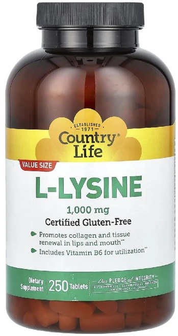 컨트리라이프 L-라이신 1000mg 타블렛 무설탕 글루텐 프리, 250정, 1개 - 쿠팡