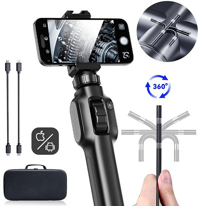 프리라이프 - 회전가능 1080P 스마트폰 내시경 카메라 산업용 배관 하수구 누수탐지 자동차 정비 안드로이드 iOS 호환 1M, 1개