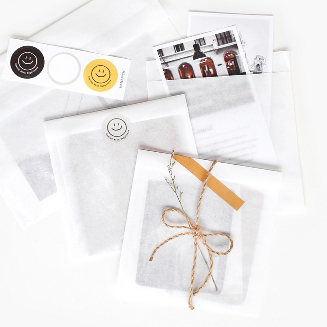 [핸즈픽] 화이트 반투명 페이퍼백 200장 엽서 카드 포토카드 포장용 종이봉투 구디백 유산지 노루지, 화이트(30g), 200개입