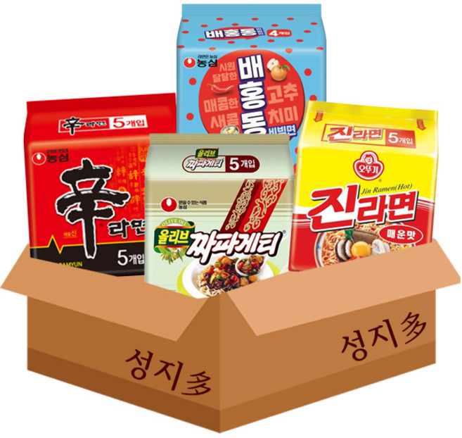 [성지다] 라면멀티팩 4개조합세트/배홍동비빔면+짜파게티+신라면+진라면[매]/무배, 1개