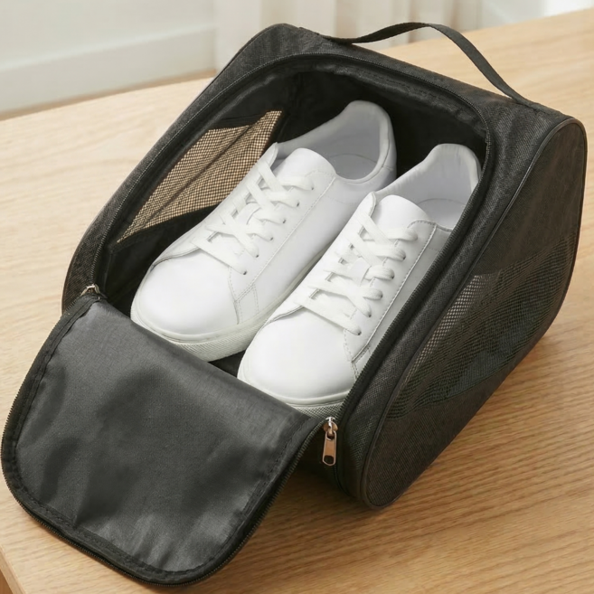 로그엠 신발주머니 통기성 메쉬 슈즈백 헬스 운동화 보관가방, 1개, 블랙