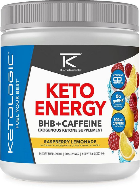 Ketologic KetoEnergy BHB 카페인 포도 포함 | 베타-하이드로부티레이트 소금 케톤 파우더 보충제 저탄수화물 케토 및 운동 전 지원 30회 분량, Raspberry Lemonade, 1개, 30