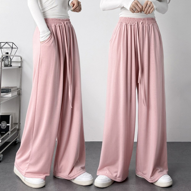 레이디스룸 국산 체형커버 찰랑 레이온 스판 밴딩 와이드 팬츠