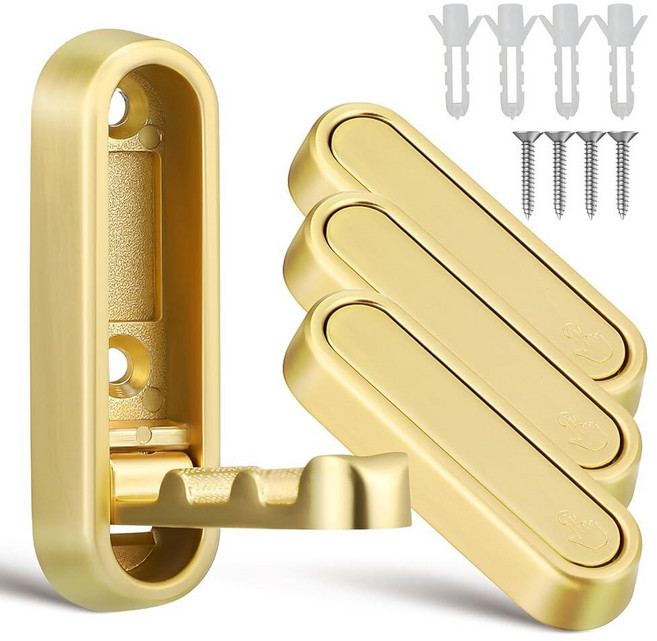 SEWACC 4 Pcs Foldable Wall Hooks Gold: Folding Coat Hooks for Bathroom Kitchen Towels Backpacks Ro, SEWACC 4 Pcs Foldable Wall Hoo