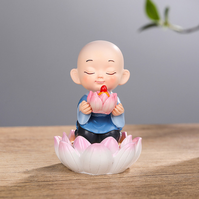 禪意小沙彌 樹脂車載擺件, 修心 - 花開見佛, 1個