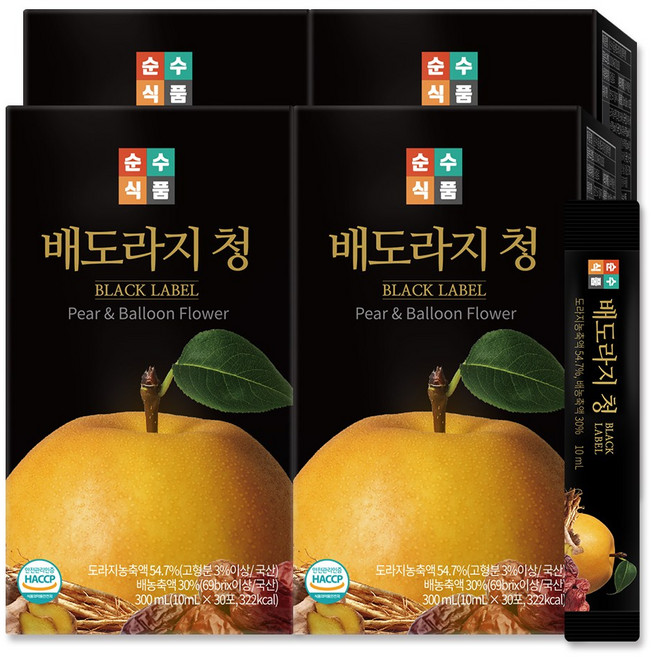 순수식품 배도라지청 블랙라벨 스틱, 300ml, 4개
