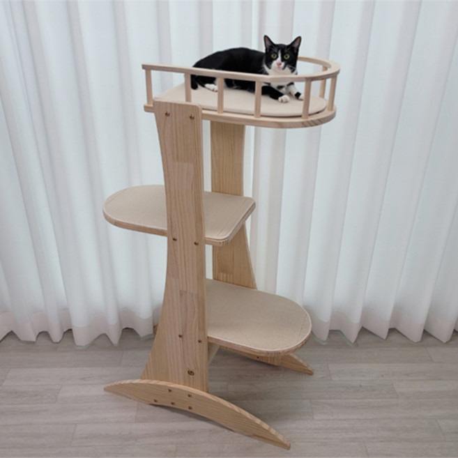 펫올 미니캣타워 3단 소형캣타워 국내제작, 1개, 아이보리