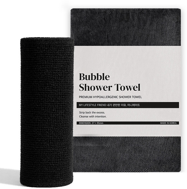 미니메이트 쿨 버블 샤워타월, 1개, 1개입, 시그니처 블랙