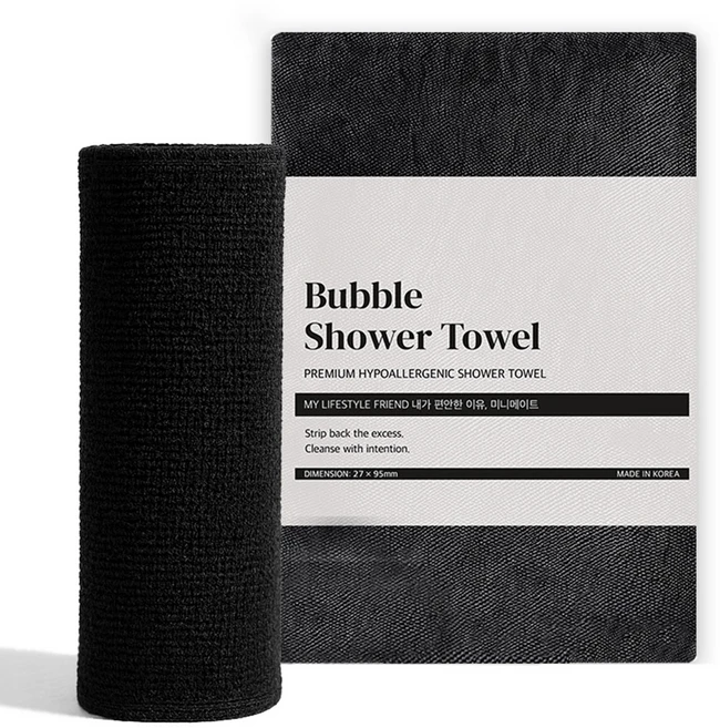 미니메이트 쿨 버블 샤워타월, 1개, 1개입, 시그니처 블랙 - 쿠팡