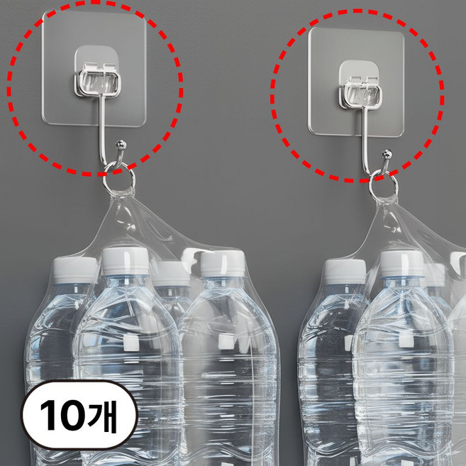 코지드 무타공 강력 접착식 벽 후크 걸이, 투명, 10개