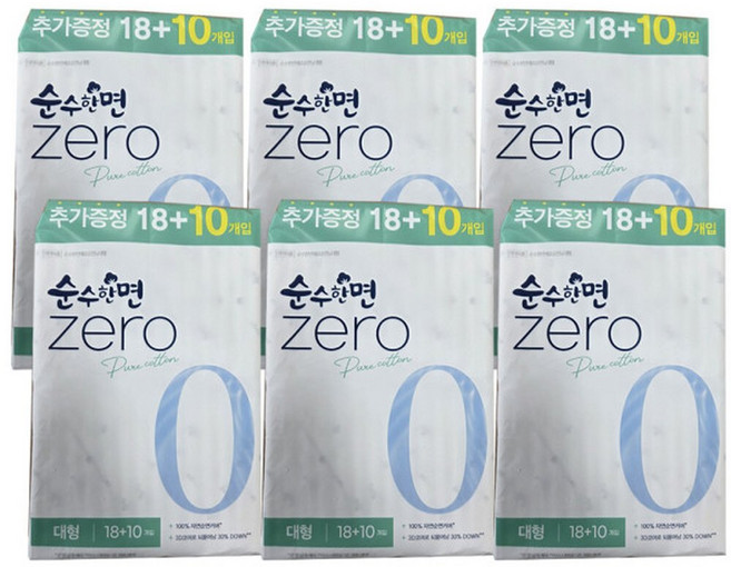 순수한면 제로 생리대 대형 28매 x 6팩 168매, 28개입, 6개