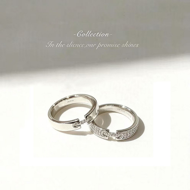 FANSYLI 커플링 고급 력셔리 반짝 은도금 큐빅 오픈형 커플 반지 프로포즈반지 1쌍 결혼기념일선물 2604JLL511