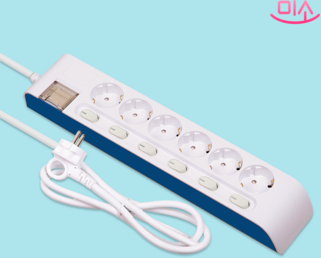 국산 현대 개별 절전+과부하차단 콘센트 멀티탭 6구, 화이트, 1개, 1.5m
